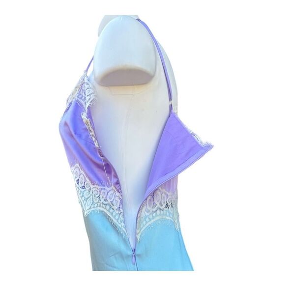 Anna Grace Satin‎ Midi Dress Turquoise Purple Lace Detail Adjustable Straps Size - Picture 7 of 11